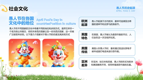 蓝色卡通风愚人节的由来与介绍PPT模板
