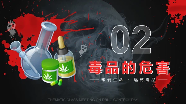 黑红禁毒日主题班会PPT模板