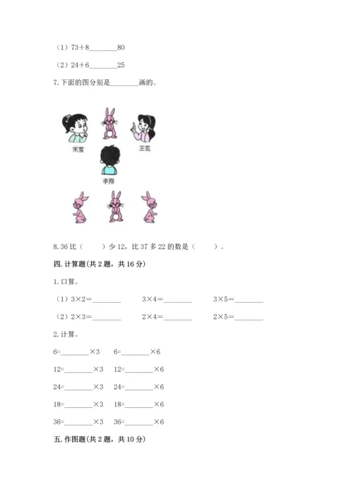 人教版二年级上册数学期末测试卷带答案（轻巧夺冠）.docx