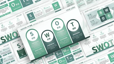 绿色简约风SWOT页PPT版式合集