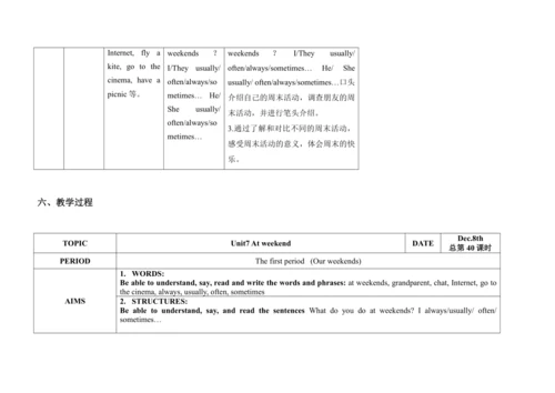 Unit 7 At weekends 单元整体教案设计（4个课时）