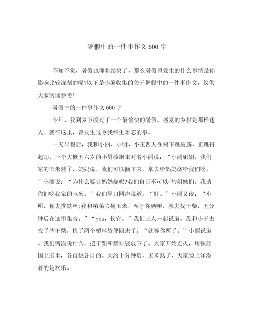 暑假中的一件事作文600字