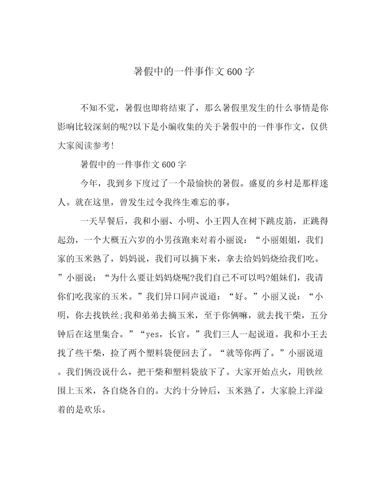 暑假中的一件事作文600字