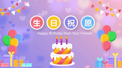 紫色生日快乐电子相册动态PPT模板