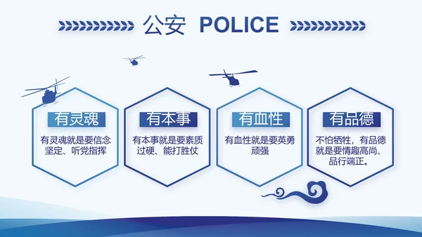 蓝色公安局工作汇报动态PPT模板