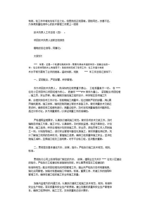 技术负责人工作总结完整版