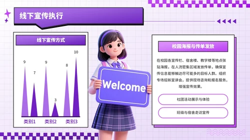 紫色潮流风招新计划校园社团招新指南PPT模板