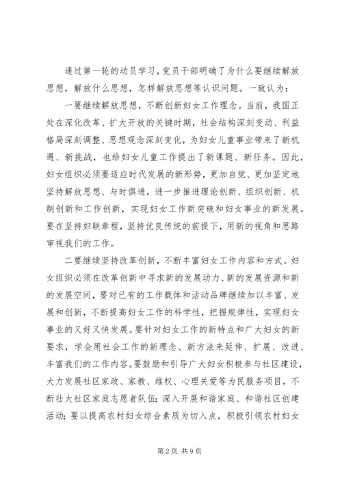市妇联继续解放思想学习讨论情况汇报.docx