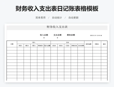 财务收入支出表日记账表格模板月报表