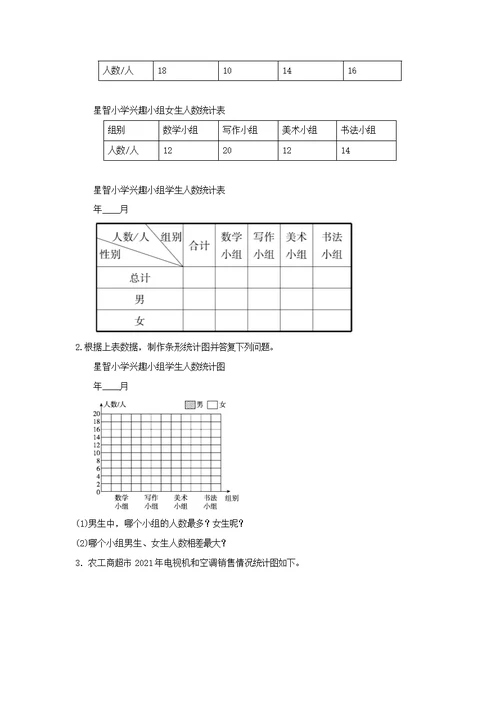 最新2021苏教版小学数学五年级上册《统计表和条形统计图（二）》基础练习