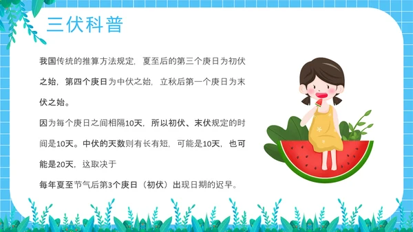 夏季防暑三伏天科普介绍PPT模板