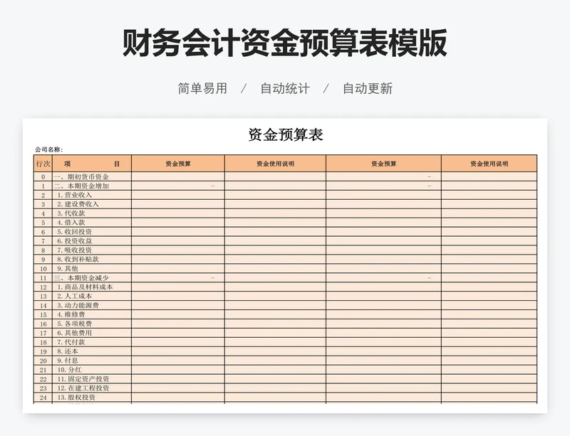财务会计资金预算表模版