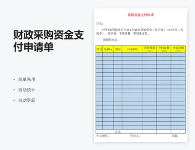 财政采购资金支付申请单