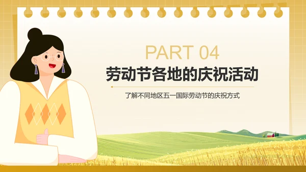黄色插画风五一国际劳动节文化介绍PPT模板