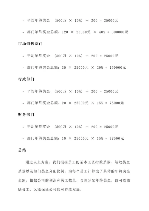 建筑公司年终奖金分配方案