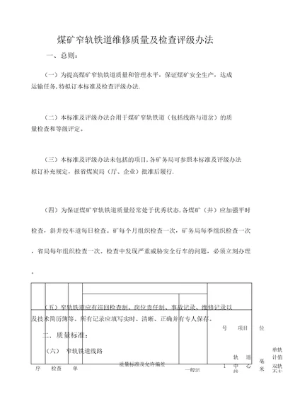 煤矿窄轨铁道维修质量及检查评级办法