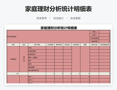 家庭理财分析统计明细表