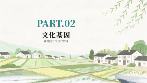 水彩绿色小清新手绘风我的家乡新农村PPT模板