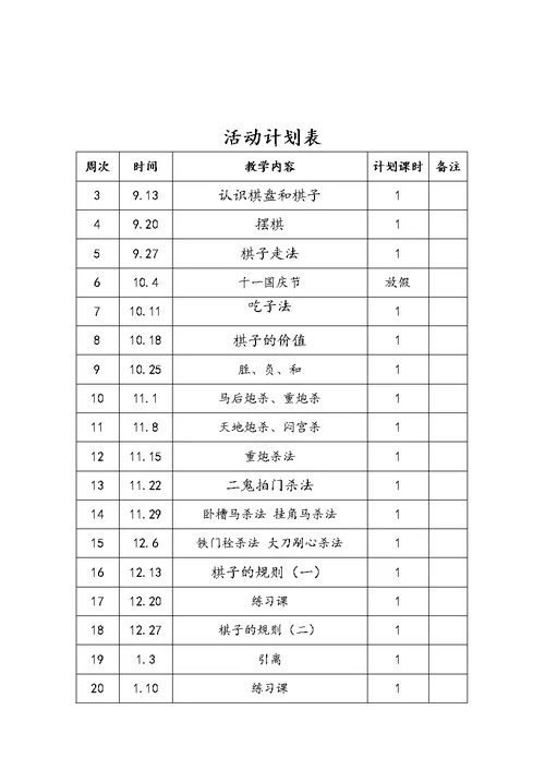 少年宫象棋兴趣小组活动教案全册(段跃华)