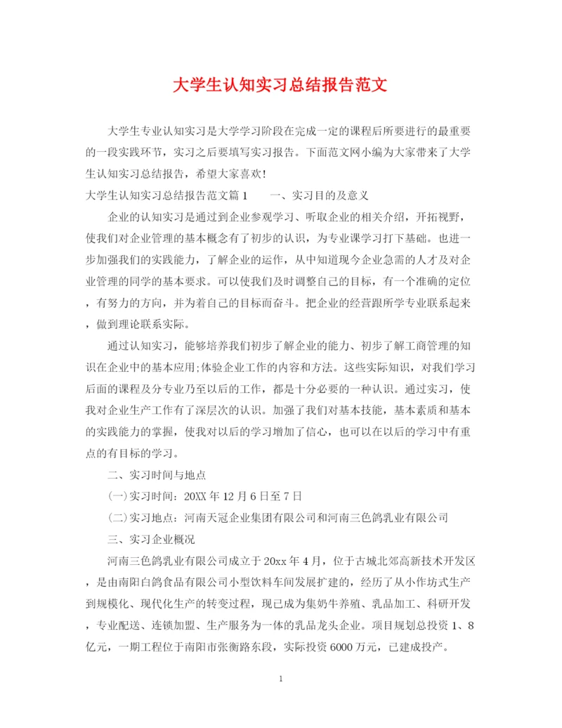 精编之大学生认知实习总结报告范文.docx