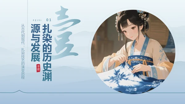 蓝色中国风非遗扎染的艺术魅力PPT模板