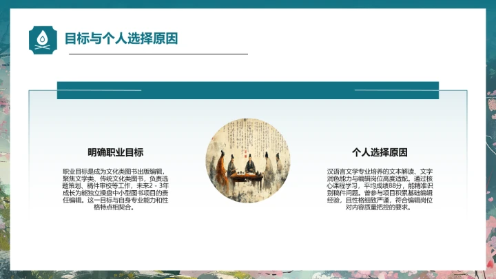 绿色中国风汉语言文学专业大学生职业生涯规划发展展示PPT模版