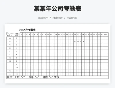 某某年公司考勤表