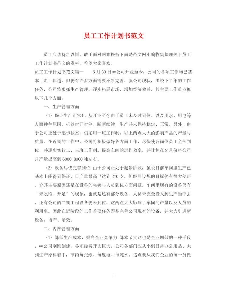 精编之员工工作计划书范文.docx