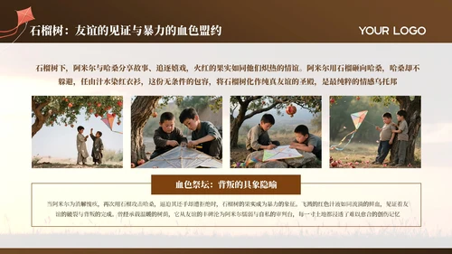 棕色简约《追风筝的人》读书分享通用PPT模板
