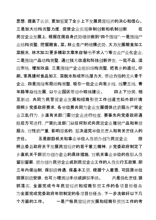 全县民营经济工作会议精神传达贯彻情况汇报