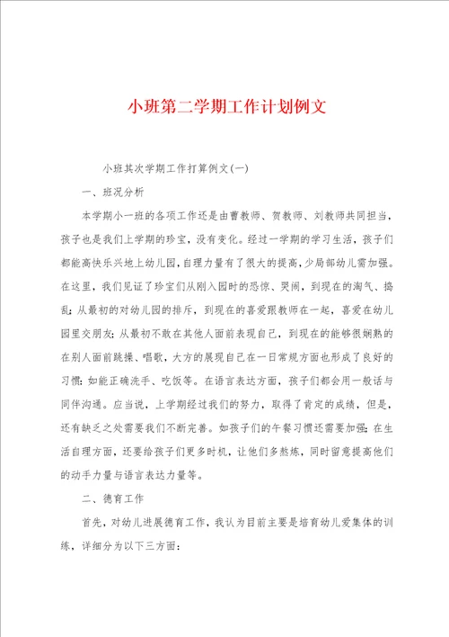 小班第二学期工作计划例文