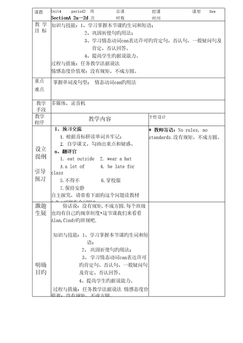 2022年unit4Don'teatinclass全套导学案