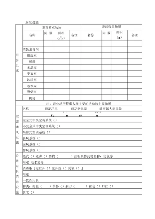 公共场所卫生许可申请表