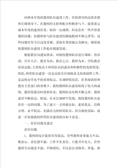 师资队伍建设报告