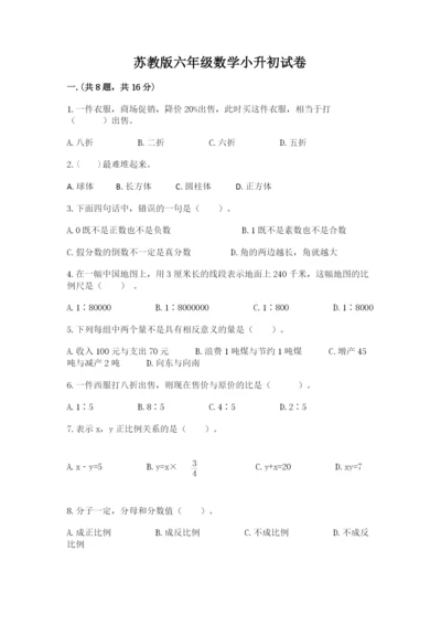 苏教版六年级数学小升初试卷有精品答案.docx