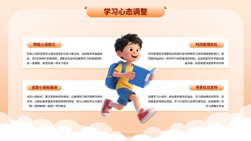 橙色3D卡通暑期学习经验分享PPT模板