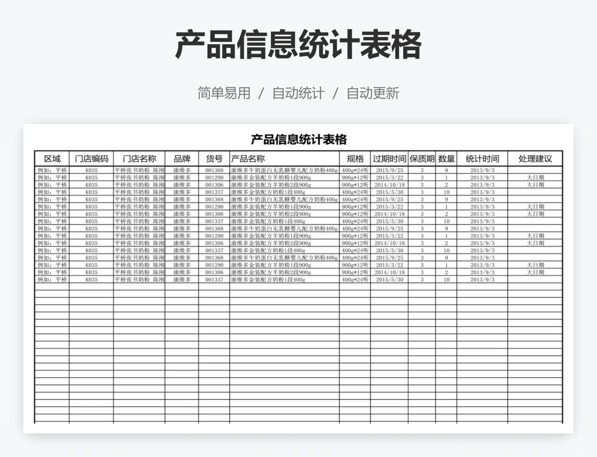 产品信息统计表格