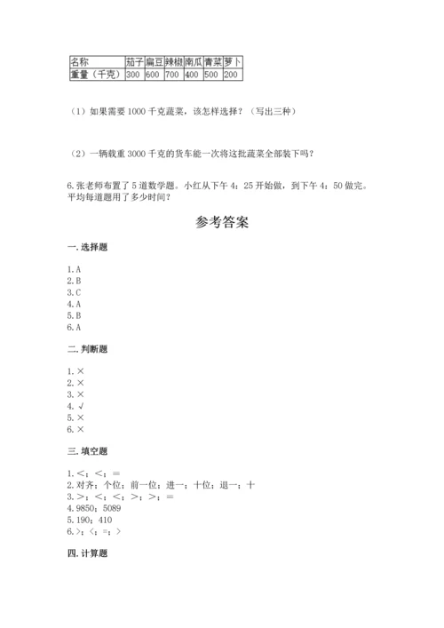 小学三年级上册数学期中测试卷带答案（实用）.docx