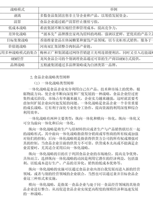 食品企业的战略方案制定模式与策略规划