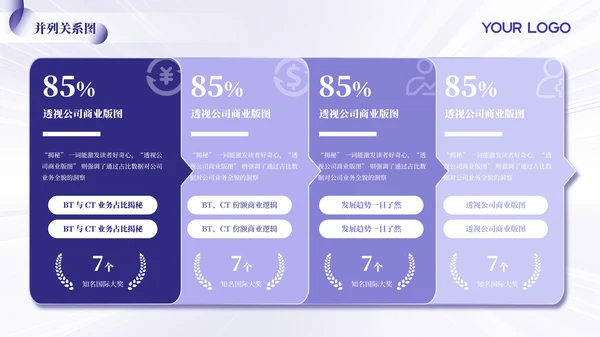 紫色简约风逻辑架构PPT版式合集