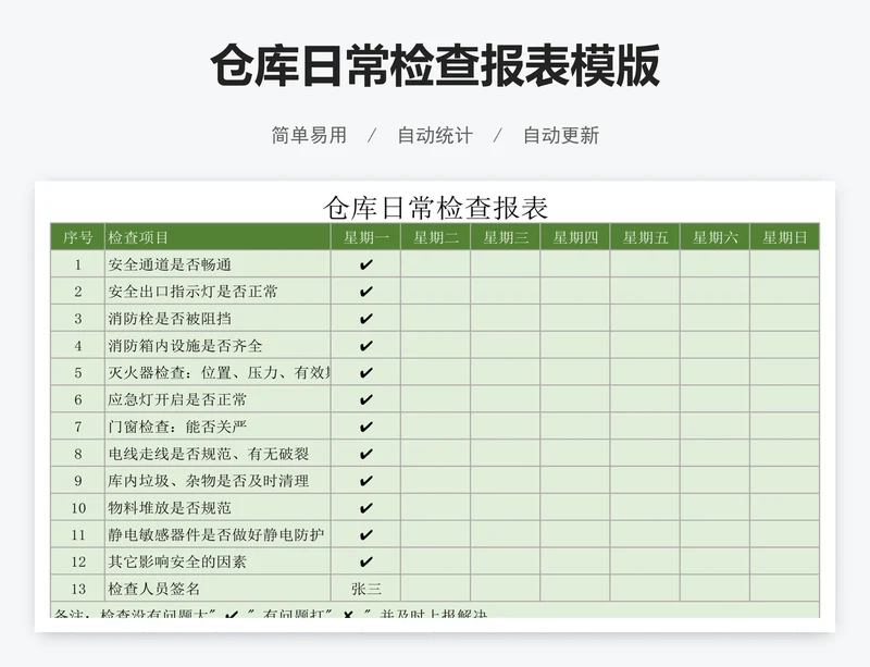 仓库日常检查报表模版