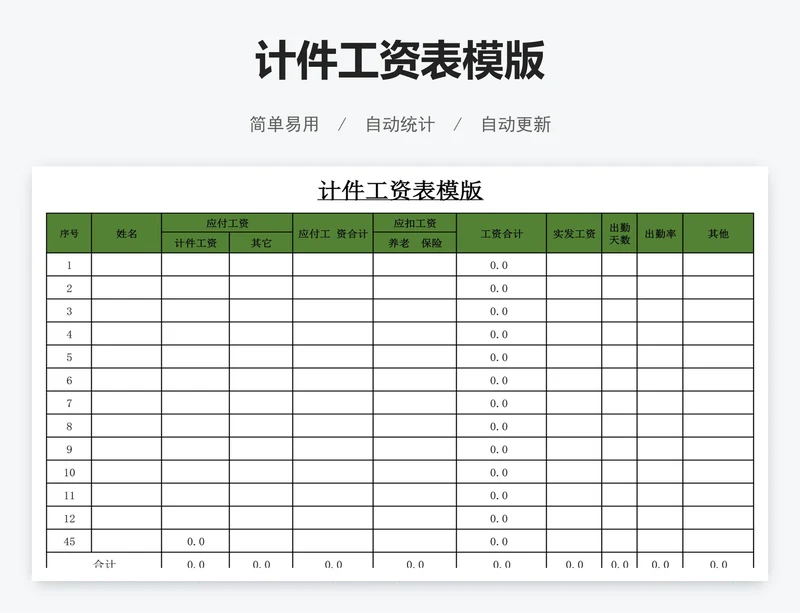 计件工资表模版
