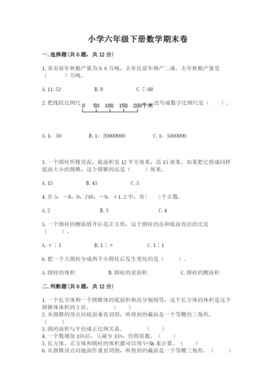 小学六年级下册数学期末卷（达标题）word版.docx