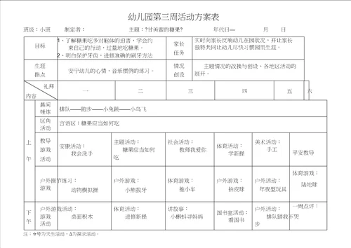 南湖幼儿园小班春周活动计划表