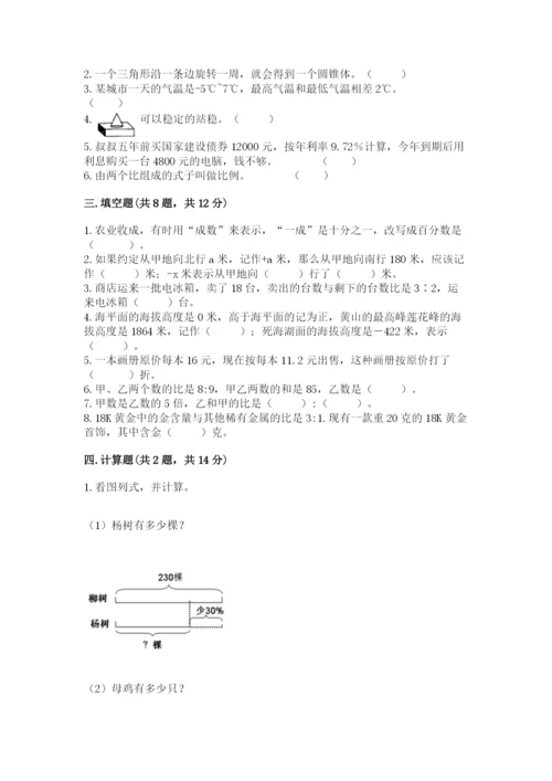 重庆市大渡口区六年级下册数学期末测试卷及1套完整答案.docx