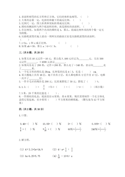 河南省平顶山市六年级下册数学期末测试卷带答案.docx