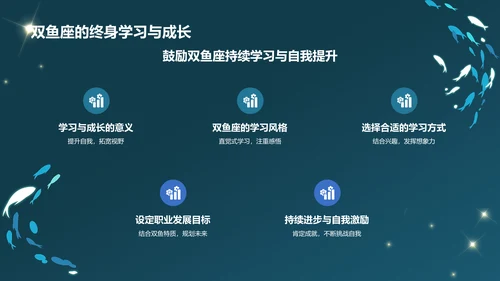 蓝色3D风十二星座之双鱼座通用PPT模板