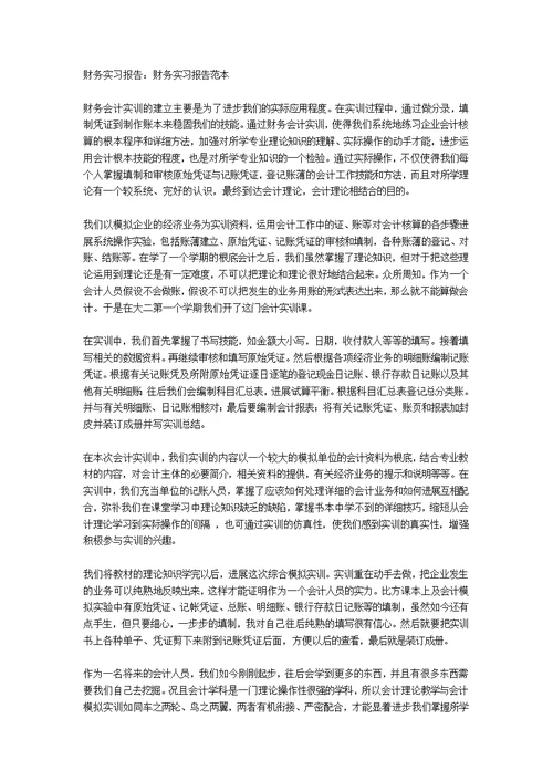 财务实习报告范文1000字