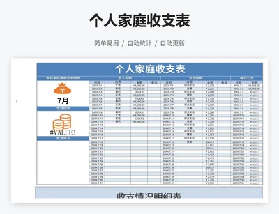 个人家庭收支表