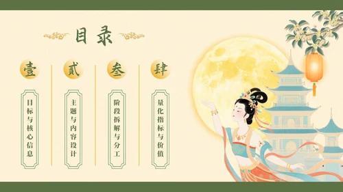 黄绿色国风插画中秋节活动策划PPT模板